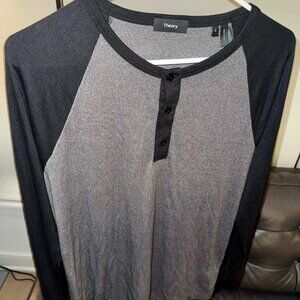 Theory Men's Long Sleeve Henley Shirt - Black/Grey - S - 80% OFF (MSRP $95)